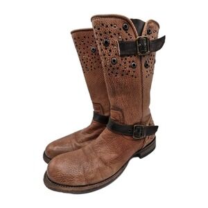 Cuadra Moto Boots Women's 7.5 Brown Leather Studded Buckle Western‎ Steampunk